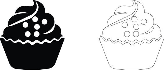 cup cake icon set.Sweet cake icon based logo design editable vector file. cup cake, slice cake, pasty, birthday cake.cake icon Design in thin line vector style. Simple Vector Illustration Logo.