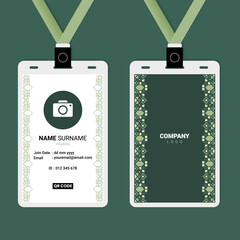 ID Card Design with Green Pastel Islamic Vertical Ornament