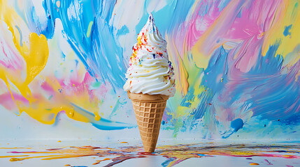 Abstract paint-splatter ice cream cone artistic flair