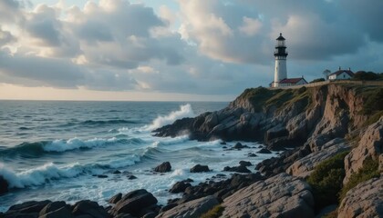 Majestic Coastal Lighthouse under Dramatic Sky
