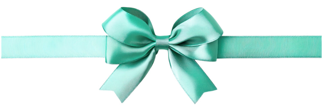 Turquoise bow and ribbon on a crisp white backdrop, perfect for festive occasions and elegant gift presentations