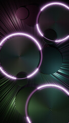 digital background of metal texture cylinders, multicolored light