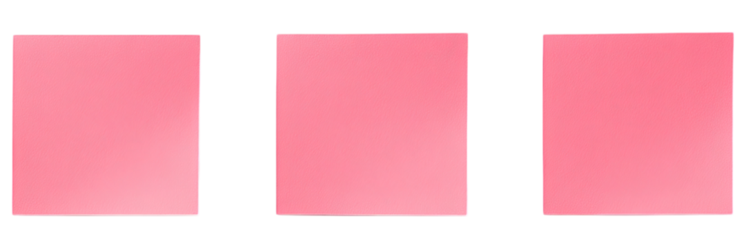 Pink Note Paper Trio on Clean White Background, Ideal for Stationery Enthusiasts, Perfect for Creative Projects and Personal Use