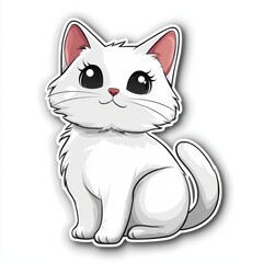 Obraz premium Adorable cartoon illustration of a white cat with big eyes and a playful expression, ideal for pet and animal-themed designs