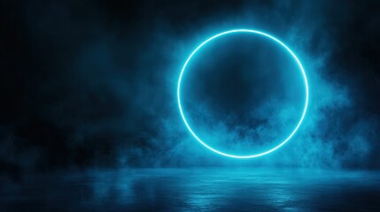 Fototapeta premium Futuristic Neon Circle in Smoky Blue Environment.