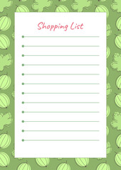 Shopping list template with place for text on the background of a pattern with berries and gooseberry leaves