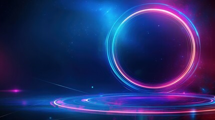Abstract Neon Circle and Glowing Stage Background.