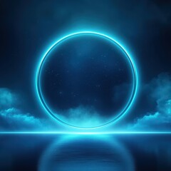 Obraz premium Celestial Neon Circle: Futuristic Night Sky Reflection.