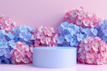 Fototapeta premium Soft Pastel Background with Floral Arrangement and Display Stand