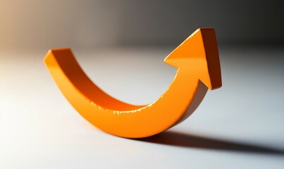 Curved orange arrow pointing upwards. Concept of growth and progress. The orange color of the arrow adds a sense of energy and positivity to the image