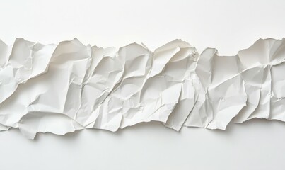 Obraz premium Crumpled torn strip of white paper with jagged edges, isolated on a plain light background, perfect for abstract creative designs or textured placeholders