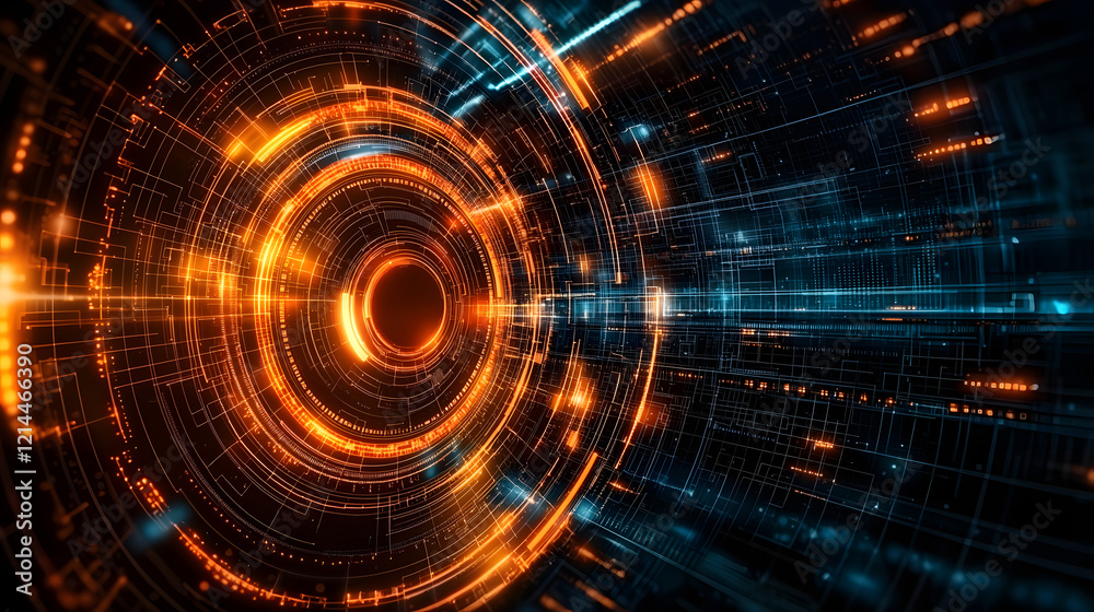 Poster dark tunnel featuring glowing lights with a circular design creating an intriguing visual effect