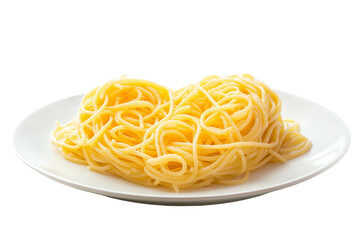 hot plate of spaghetti shaped like heart isolated on transparent white background