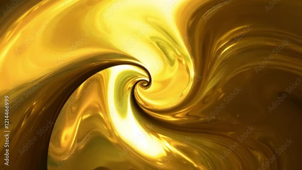Leinwandbilder A swirling, glossy pattern in rich golden hues creates an abstract visual experience that captivates viewers with its fluid motion and elegance.