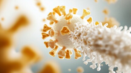 Close-Up View of Virus Structure with Protein Spikes and Cellular Interaction in Laboratory Environment