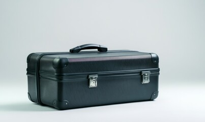 Forced perspective black suitcase isolated on white background