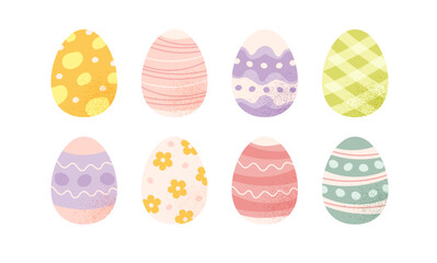 Easter eggs collection, colourful decorated eggs. Vector illustration in pastel colours.