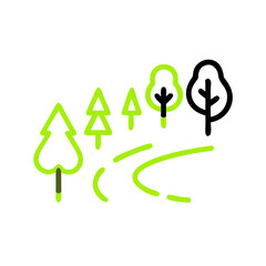 Iconic forest path illustration showcasing ecology with vibrant green colors and transparent background 