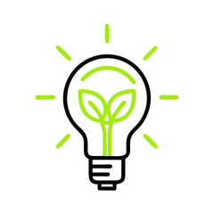 Eco lightbulb icon, ecological concept, green color, on transparent background
