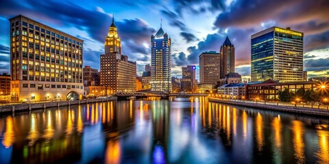 Obraz premium Milwaukee Skyline Night Photography - Stunning Cityscape at Dusk