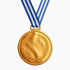 Golden Medal with Ribbon for Achievement and Victory in Sports and Other Competitions. Isolated on white background