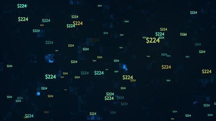 Concept of earning money. Dollar is rising or counting up with money or coin rain.
