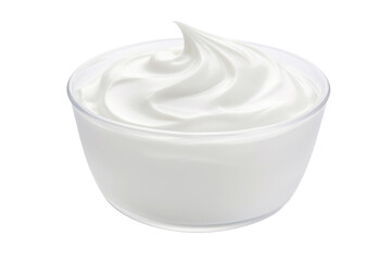 Sour cream or yogurt in white bowl isolated on transparent background PNG.

