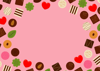 ピンクの背景のチョコレートのフレームのイラスト
