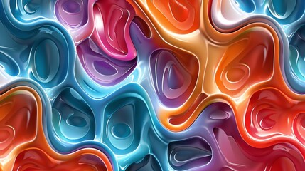 A colorful, abstract, 3D render of interconnecting wavy shapes.