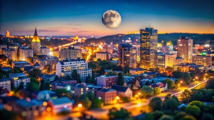 Obraz premium Miniature Moonlit Cityscape: Tilt-Shift Night Photography