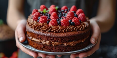 Delicious Chocolate Cake Topped with Fresh Berries
