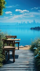 Early morning scenery of Xuanwu Lake and city skyline HD 8K wallpaper Stock Photographic Image