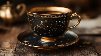 Celestial themed tea cup with constellations engraved on it