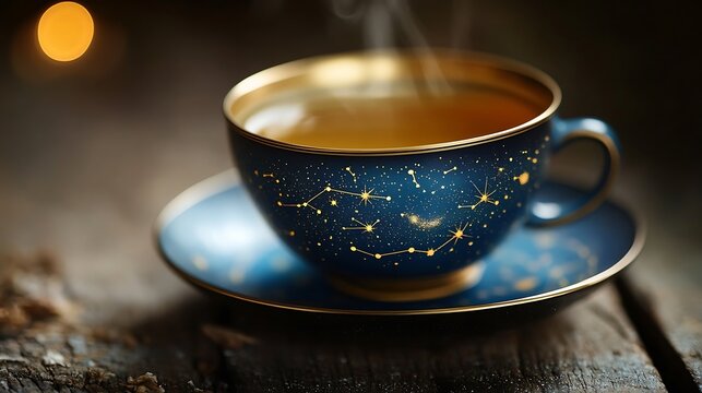 Celestial themed tea cup with constellations engraved on it