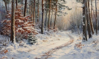 Naklejka premium Winter Wonderland: A Snowy Forest Path