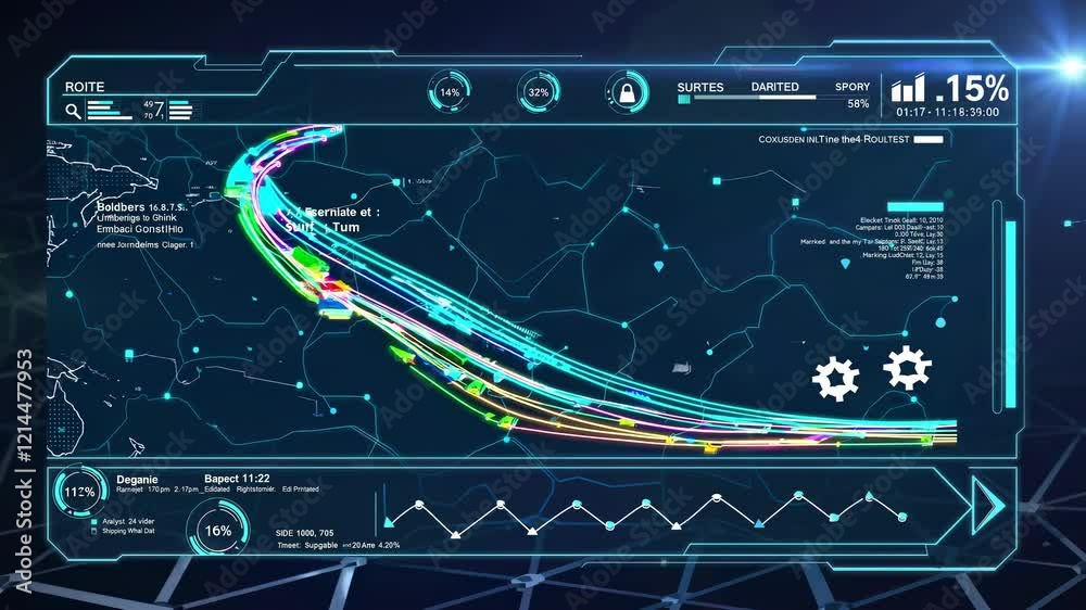Poster advanced navigation system displays real-time data and global route tracking across various regions