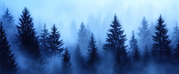 Obraz premium Enigmatic Blue Forest: A Misty Winter Wonderland