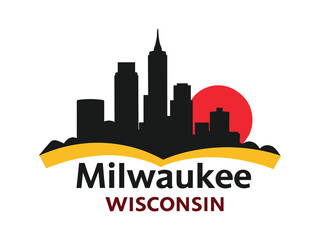 Naklejka premium Milwaukee Wisconsin Skyline with Cheese Wedge and Rolling Hills