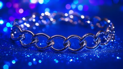 Choker with interlocking metal links on blue lights background