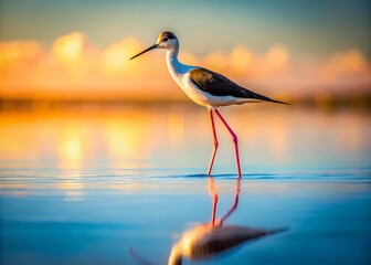 Obraz premium Minimalist Bird Photography: Elegant Long-Legged Wader in Monochrome