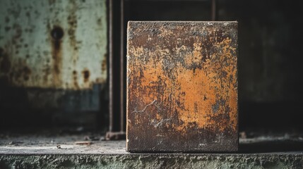 Rustic Block on Weathered Surface in Abandoned Space
