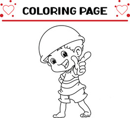 cool boy is wearing army cap coloring page for kids