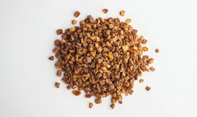 Worm's Eye View Propolis granules isolated on white background with Bee products