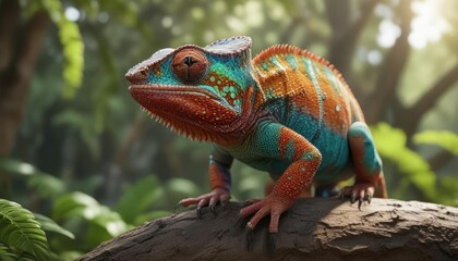 Fototapeta premium Brightly colored panther chameleon in a natural environment, photo, bright colors