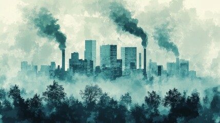 Obraz premium Urban Skyline with Pollution in Misty Atmosphere at Dusk