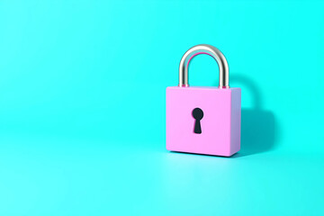 Fototapeta premium Minimalist Pink and Silver Padlock on Turquoise Background
