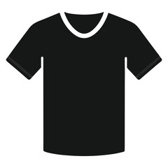 A vector graphic depicting a short sleeved T-shirt featuring a round neckline, rendered in black and white