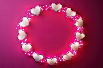 Obraz premium Pink Lights Encircle White Hearts Forming a Romantic Wreath
