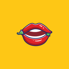 Sexy Sensual Hot Spicy Red Chili Lips Cartoon Vector 