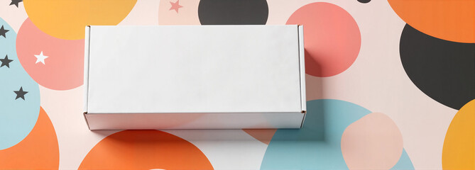 Box with lid mockup on colorful abstract background
